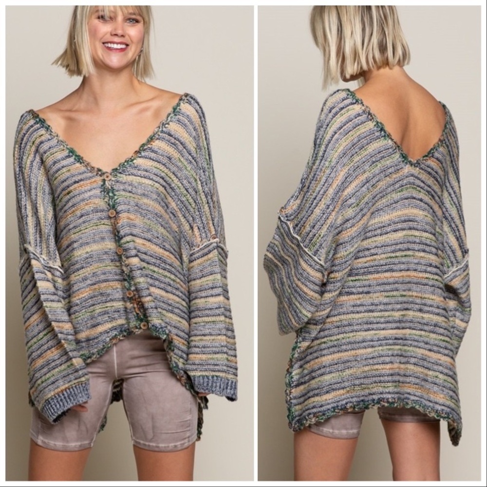 POL Palms Spring Stripe Sweater Cardigan - Picture 3 of 13